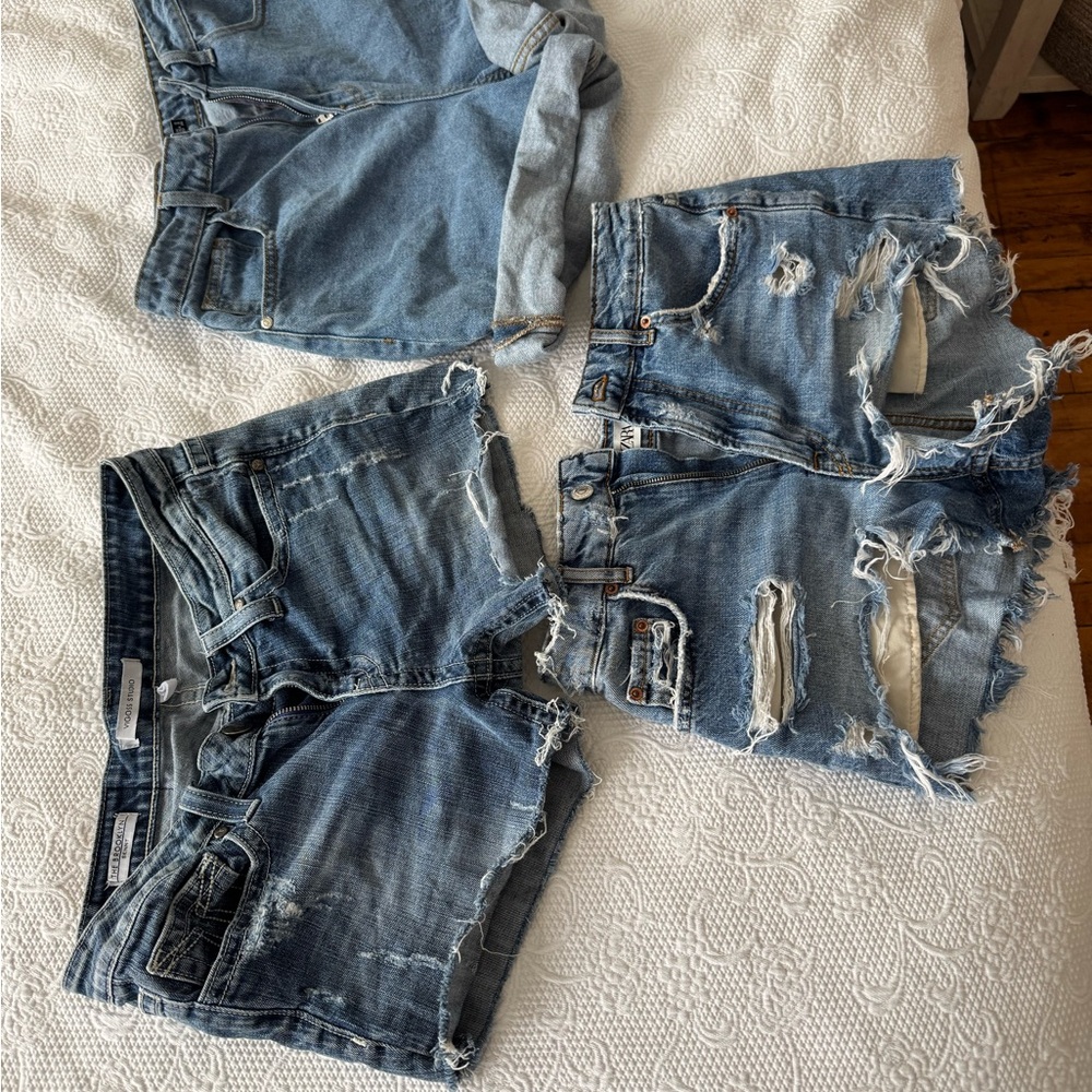 Distressed Denim Shorts Set